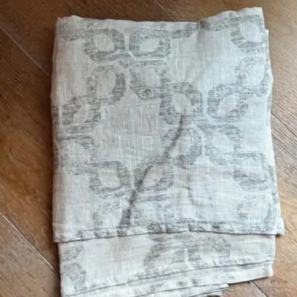 West Elm 48W x 96L Off white/Grey Linen Sheer Drapes. Set of 2